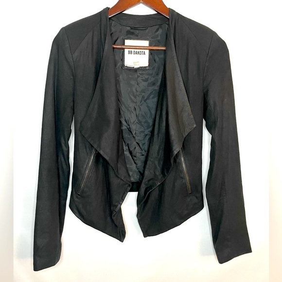 BB Dakota Jackets & Blazers - BB Dakota | Leather Moto Jacket With Drape Lapels | Black | Extra Small